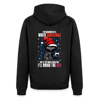 Funny Christmas Cat with Wine Glass Wine Lovers - Unisex Premium Organic Zip Hoodie - black - Back - Nico (187cm)