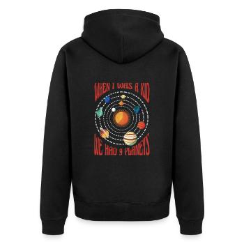 Wissenschaft - when I was a kid we had 9 planetes - Unisex Premium Bio Zip Hoodie - Schwarz - Hinten - Nico (187cm)