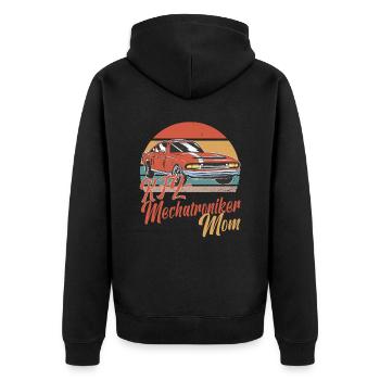 kfz mechatroniker mom Kfz Mechatronikerinin Mama - Unisex Premium Bio Zip Hoodie - Schwarz - Hinten - Nico (187cm)
