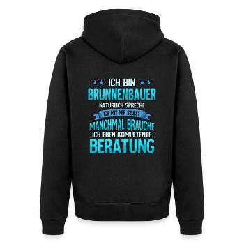 Brunnenbauer - Unisex Premium Bio Zip Hoodie - Schwarz - Hinten - Nico (187cm)