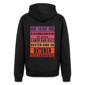 Lokführer Geburtstag Oktober geboren Eisenbahnerin - Unisex Premium Bio Zip Hoodie - Schwarz - Hinten - Nico (187cm)