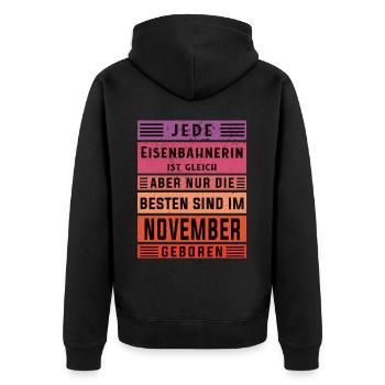 Lokführer Geburtstag November geboren - Unisex Premium Bio Zip Hoodie - Schwarz - Hinten - Nico (187cm)