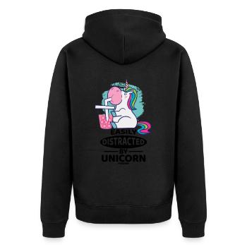 Easily Distracted By Unicorn - Unisex Premium Organic Zip Hoodie - black - Back - Nico (187cm)