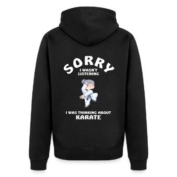 Sorry I Wasn't Listening Karate - Unisex Premium Organic Zip Hoodie - black - Back - Nico (187cm)