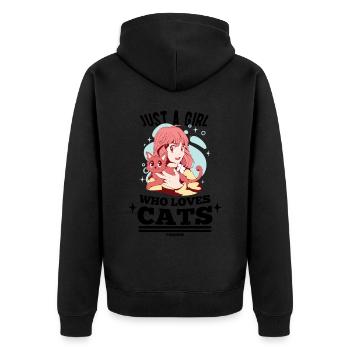 Juste une fille qui aime les chats - Veste à capuche bio Premium Unisexe - noir - Dos - Nico (187cm)