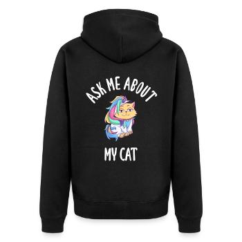 Posez-moi des questions sur mon chat - Veste à capuche bio Premium Unisexe - noir - Dos - Nico (187cm)