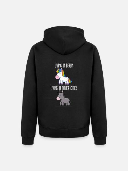 Living In Berlin Pride Germany Unicorn Love Ha - Unisex Premium Organic Zip Hoodie - black