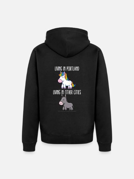 Living in Portland Pride Oregon Unicorn Love - Unisex Premium Organic Zip Hoodie - black