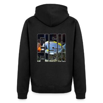 Fish - Unisex Premium Organic Zip Hoodie - black - Back - Nico (187cm)