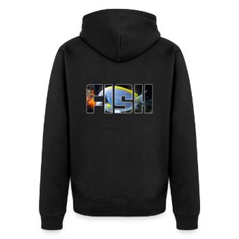 Fish - Unisex Premium Organic Zip Hoodie - black - Back - Nico (187cm)