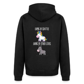 Leben in Seattle Pride Washington Einhorn Love - Unisex Premium Bio Zip Hoodie - Schwarz - Hinten - Nico (187cm)