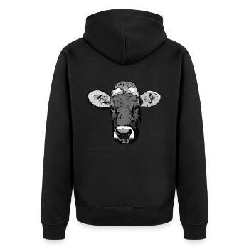 Landwirt Rind Tierkopf Motiv Aufdruck mit Stier - Unisex Premium Bio Zip Hoodie - Schwarz - Hinten - Nico (187cm)