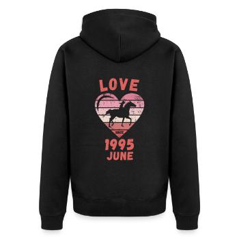 Amour équitation anniversaire Juin 1995 - Veste à capuche bio Premium Unisexe - noir - Dos - Nico (187cm)