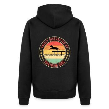 Dock Diving Easily Distracted By Triathlon Dogs - Unisex Premium Bio Zip Hoodie - Schwarz - Hinten - Nico (187cm)