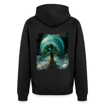 World Tree Yggdrasil Tree of Life Digitales Malere - Unisex Premium Bio Zip Hoodie - Schwarz - Hinten - Nico (187cm)