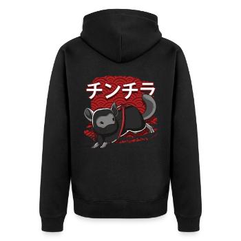 Ninja Chinchilla - Unisex Premium Bio Zip Hoodie - Schwarz - Hinten - Nico (187cm)