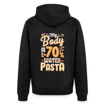 Mein Körper Besteht Zu 70 % Aus Nudeln - Unisex Premium Bio Zip Hoodie - Schwarz - Hinten - Nico (187cm)