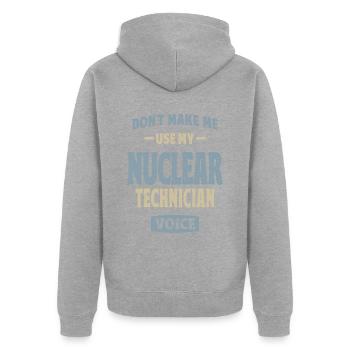 Technicien nucléaire Profession Travailleur d’anniversaire - Veste à capuche bio Premium Unisexe - gris chiné - Dos - Nico (187cm)