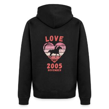Love Pferde Reiten Geburtstag November 2005 - Unisex Premium Bio Zip Hoodie - Schwarz - Hinten - Nico (187cm)