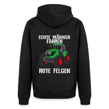 Traktor Landwirt Trecker Echte Männer fahren rote - Unisex Premium Bio Zip Hoodie - Schwarz - Hinten - Nico (187cm)