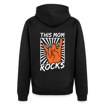 "This Mom Rocks" beste Mama, Mutter, Rock and Roll - Unisex Premium Bio Zip Hoodie - Schwarz - Hinten - Nico (187cm)