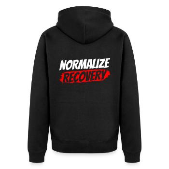 Wiederherstellung Normalisieren Erholung Erholen - Unisex Premium Bio Zip Hoodie - Schwarz - Hinten - Nico (187cm)