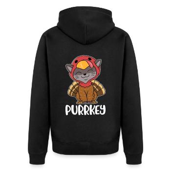 Purrkey Turkey Thanksgiving Gift - Unisex Premium Organic Zip Hoodie - black - Back - Nico (187cm)