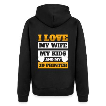 3D Druckmaschine 3D Drucker - Unisex Premium Bio Zip Hoodie - Schwarz - Hinten - Nico (187cm)