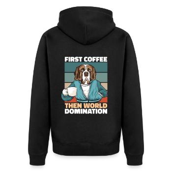 Bernhardiner Kaffee - Unisex Premium Bio Zip Hoodie - Schwarz - Hinten - Nico (187cm)