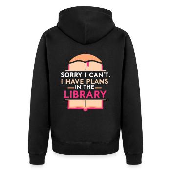 Kann Nicht Ich Habe Pläne In Der Bibliothek Bücher - Unisex Premium Bio Zip Hoodie - Schwarz - Hinten - Nico (187cm)