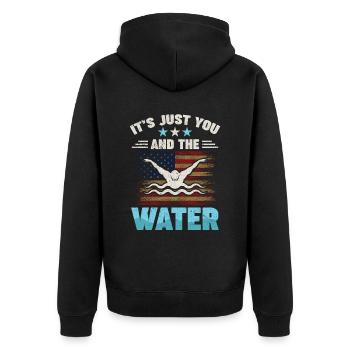 Schwimmtrainer Wassersporttrainer - Unisex Premium Bio Zip Hoodie - Schwarz - Hinten - Nico (187cm)