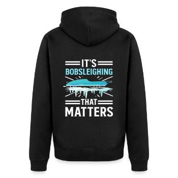 Bobsleighing Matters Bobsled Team - Unisex Premium Bio Zip Hoodie - Schwarz - Hinten - Nico (187cm)
