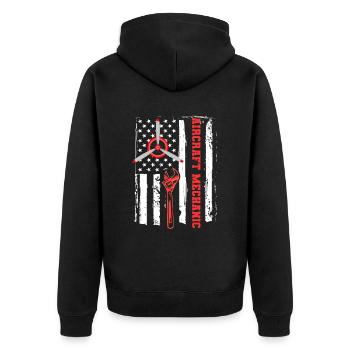 Aircraft Mechanic US Flag Aircraft Mechanic - Unisex Premium Organic Zip Hoodie - black - Back - Nico (187cm)
