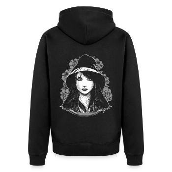 Hexenporträt Schöne Wicca Frau okkult - Unisex Premium Bio Zip Hoodie - Schwarz - Hinten - Nico (187cm)