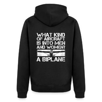 Flugzeug Mechaniker Lustig - Unisex Premium Bio Zip Hoodie - Schwarz - Hinten - Nico (187cm)