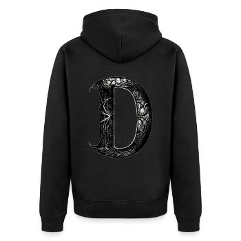 Brief d Monogramm Kalligraphie Gothic Witch WiccaA - Unisex Premium Bio Zip Hoodie - Schwarz - Hinten - Nico (187cm)