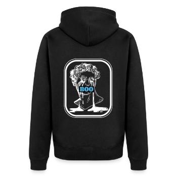 Helloween Antike Büste BOO - Unisex Premium Bio Zip Hoodie - Schwarz - Hinten - Nico (187cm)