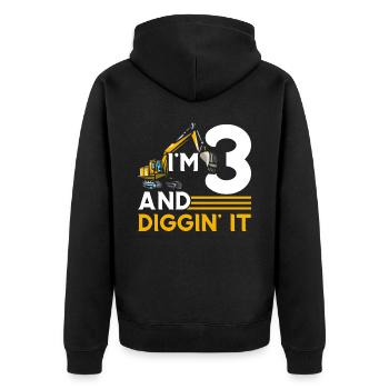 Ich bin 3 und grabe es Bau Geburtstag - Unisex Premium Bio Zip Hoodie - Schwarz - Hinten - Nico (187cm)