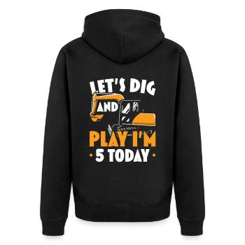 Lass uns graben und spielen Ich bin heute 5 Geburtstag Zelebrant - Unisex Premium Bio Zip Hoodie - Schwarz - Hinten - Nico (187cm)
