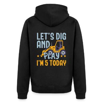 Lass uns graben und spielen Ich bin heute 5 Geburtstag Zelebrant - Unisex Premium Bio Zip Hoodie - Schwarz - Hinten - Nico (187cm)
