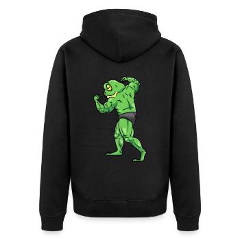 Frosch Fitness Fitnessstudio Motivation - Unisex Premium Bio Zip Hoodie - Schwarz - Hinten - Nico (187cm)