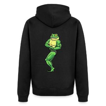 Frosch Fitness Fitnessstudio Motivation - Unisex Premium Bio Zip Hoodie - Schwarz - Hinten - Nico (187cm)