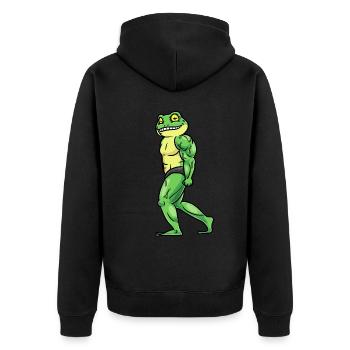 Frosch Fitness Fitnessstudio Motivation - Unisex Premium Bio Zip Hoodie - Schwarz - Hinten - Nico (187cm)