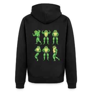 Frosch Fitness Fitnessstudio Motivation - Unisex Premium Bio Zip Hoodie - Schwarz - Hinten - Nico (187cm)
