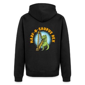 Harf-O-Saurus Rex T-Rex Dinosaurier Harfenspieler - Unisex Premium Bio Zip Hoodie - Schwarz - Hinten - Nico (187cm)