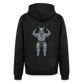 Nashorn Fitness Fitnessstudio Motivation - Unisex Premium Bio Zip Hoodie - Schwarz - Hinten - Nico (187cm)