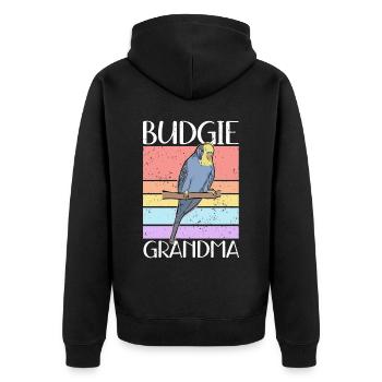 Budgerigar Grandma | Budgerigars Gift - Unisex Premium Organic Zip Hoodie - black - Back - Nico (187cm)