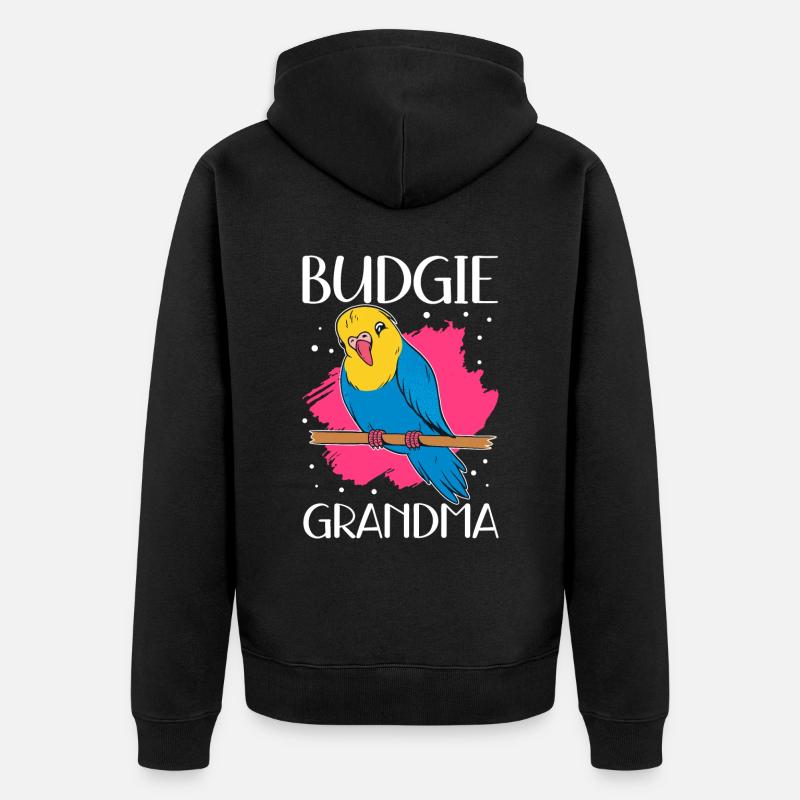Budgerigar Grand-mère Budgerigars Cadeau - Veste à capuche bio Premium Unisexe - noir