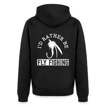 Ich wäre lieber Fliegenfischen Fischfänger Fischer - Unisex Premium Bio Zip Hoodie - Schwarz - Hinten - Nico (187cm)