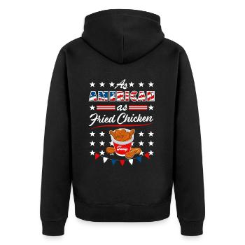 As American As Fried Chicken Lustig USA Design - Unisex Premium Bio Zip Hoodie - Schwarz - Hinten - Nico (187cm)